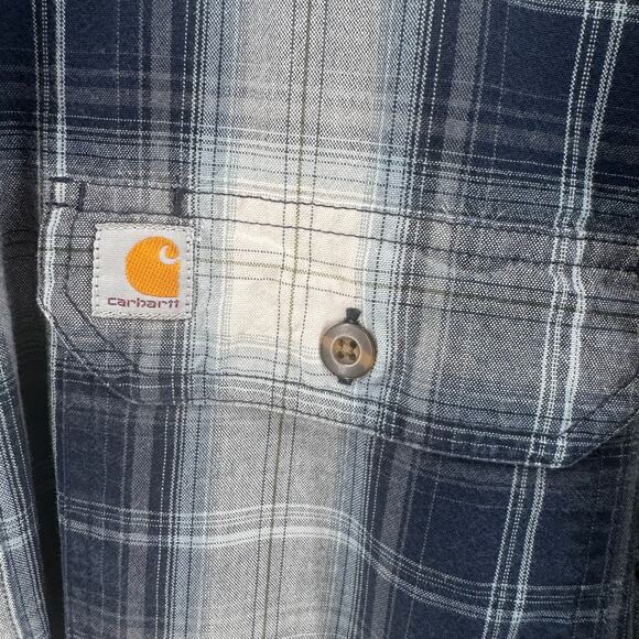 Carhartt Relaxed Fit 100% Cotton Men's Navy Plaid Shirt 2XL Fall 2018 Button-Up - Picture 12 of 12